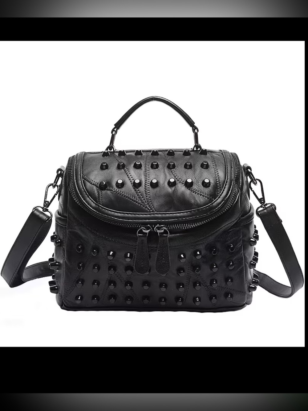 (A10) Studded Lambskin Leather Crossbody Bag - Picture 6 of 12